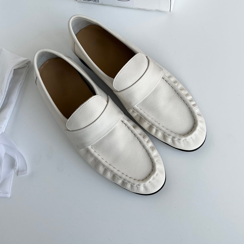 Mocasines retro de cuero suave con tacón cuadrado para mujer