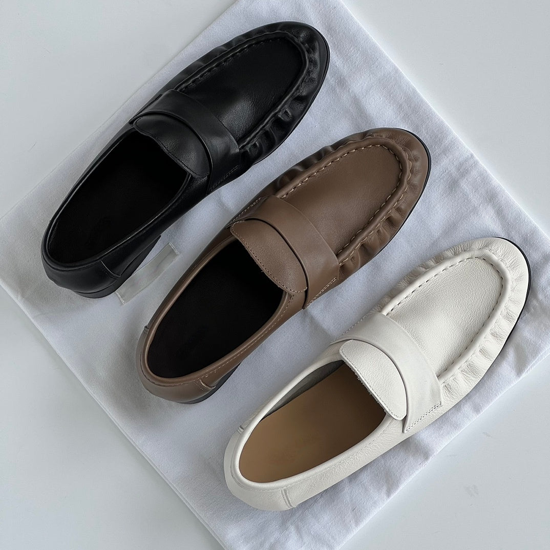 Mocasines retro de cuero suave con tacón cuadrado para mujer