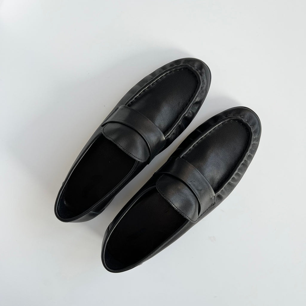 Mocasines retro de cuero suave con tacón cuadrado para mujer