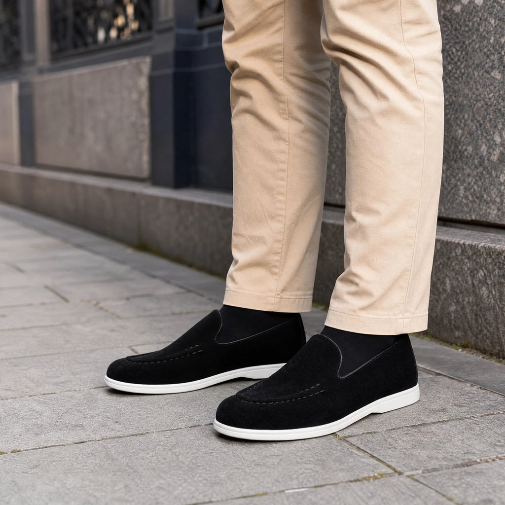 Mocasines sin cordones hombre con suela blanca, color negro, foto 3