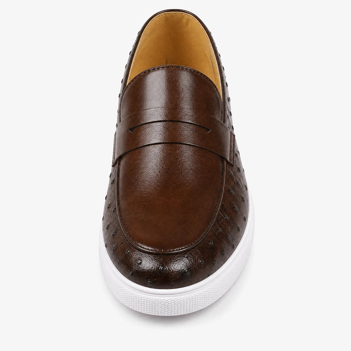 Mocasines de suela blanca para hombre con efecto avestruz