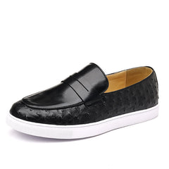 Mocasines de suela blanca para hombre, efecto avestruz, Negro
