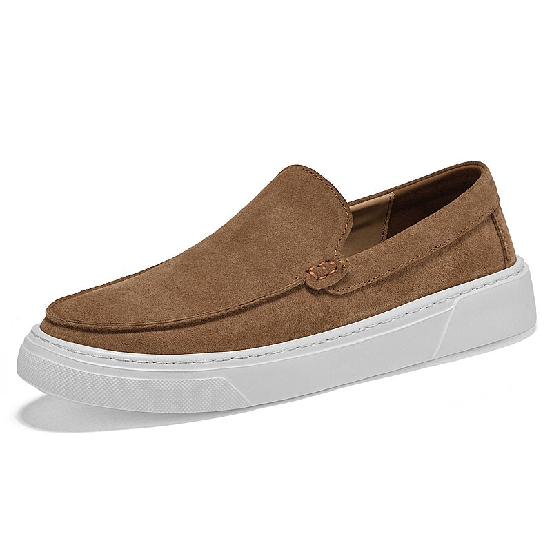 Mocasín de suela gruesa de ante para hombre topo, detalle de la costura