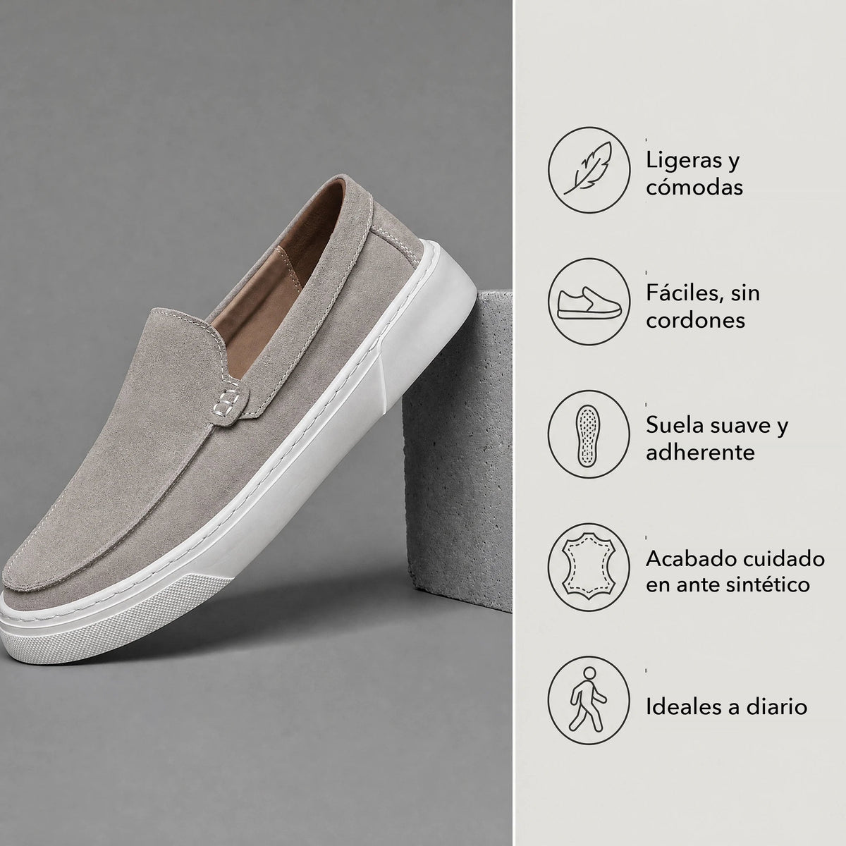 Mocasín de suela gruesa de ante para hombre topo, vista frontal Imagen