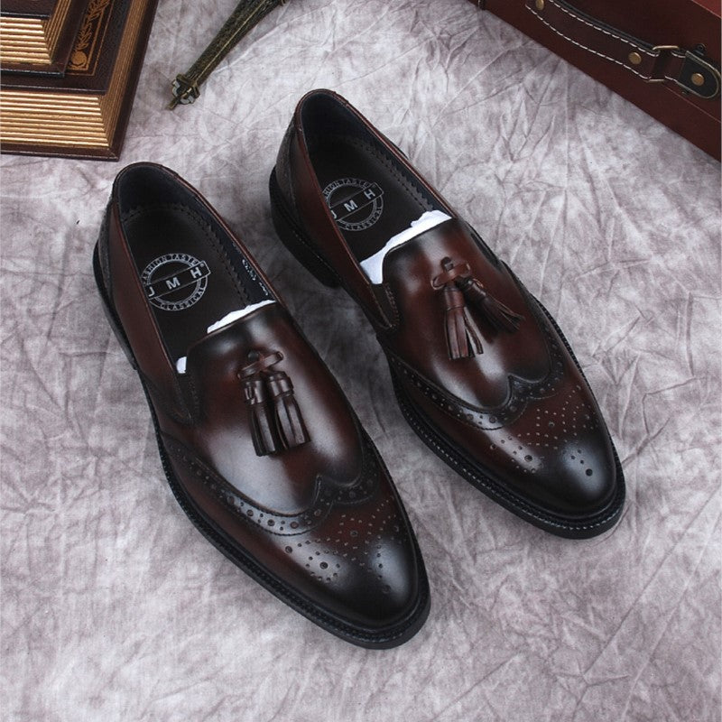 Mocasines con borla de cuero genuino marrón para hombres