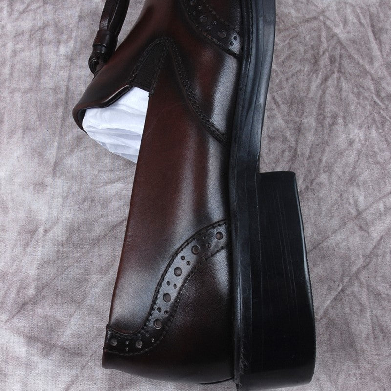 Mocasines con borla de cuero genuino marrón para hombres