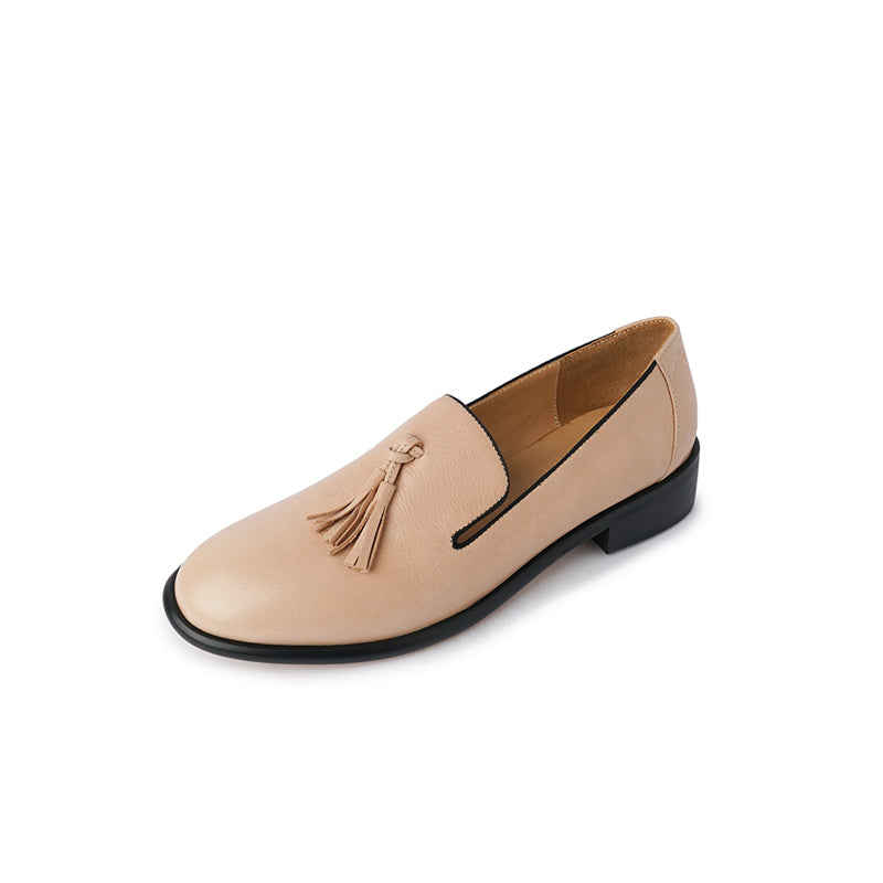 Mocasines con borlas de cuero genuino y punta redonda para mujer