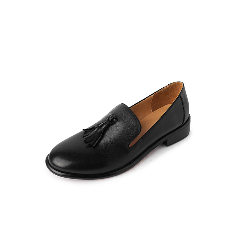 Mocasines con borlas de cuero genuino y punta redonda para mujer
