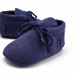 Mocasines con cordones y flecos para bebé, Azul