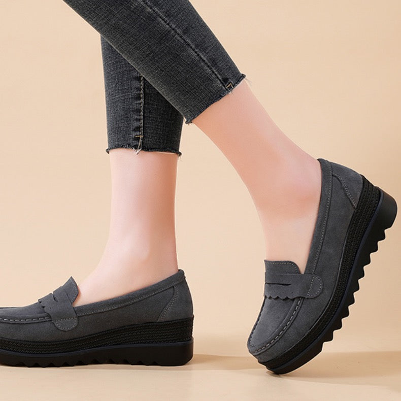 Mocasines con plataforma efecto ante para mujer