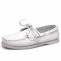 Mocasines náuticos con cordones de piel auténtica para hombre, Blanco
