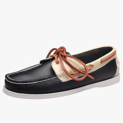 Mocasines náuticos de piel sintética con cordones para hombre, Negro