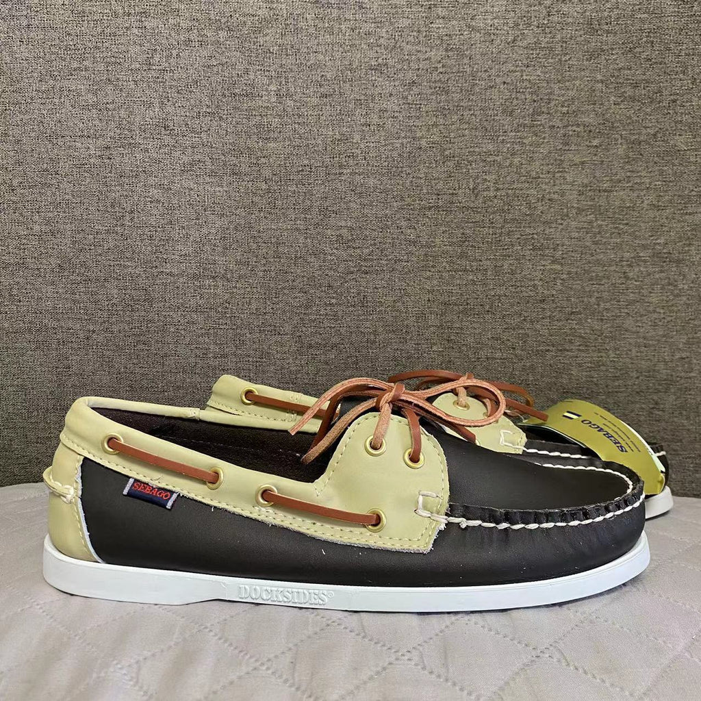 Mocasines náuticos negros bicolores con cordones para hombre