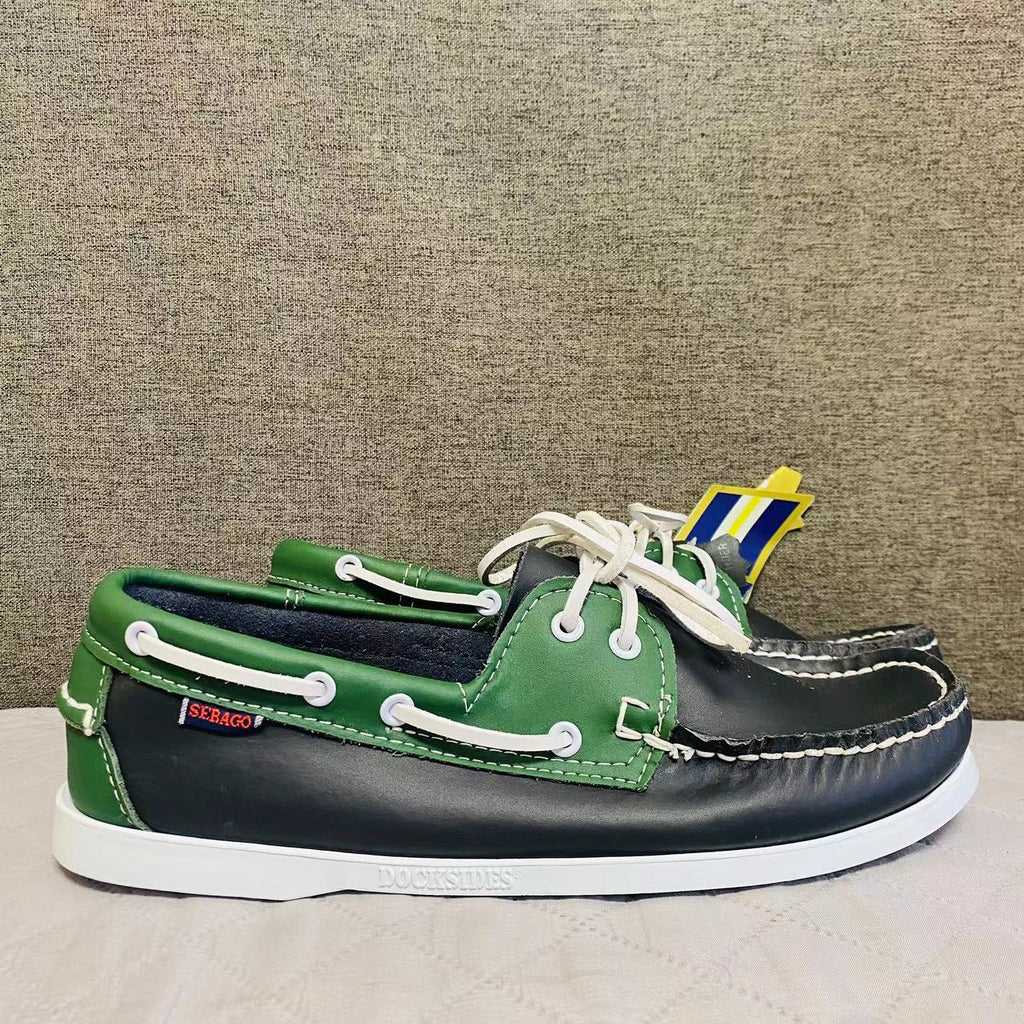 Mocasines náuticos negros bicolores con cordones para hombre