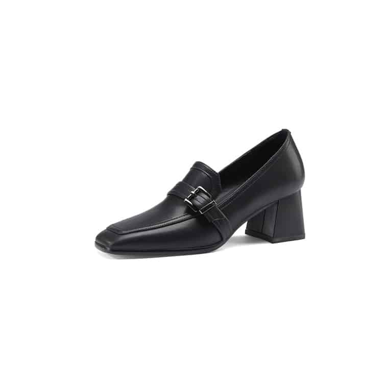 Mocasines cuadrados de cuero genuino para mujer