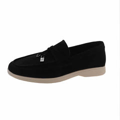 Mocasines clásicos con borlas y gamuza sintética para mujer, Negro