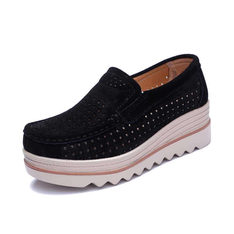 Mocasines con plataforma y motivos de estrellas caladas para mujer