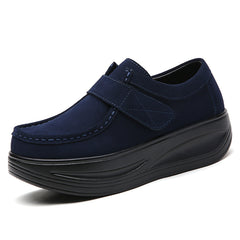 Mocasines con cuña efecto ante y cierre de velcro para mujer, Azul