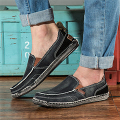 Mocasines informales de tela vaquera para hombre, Negro
