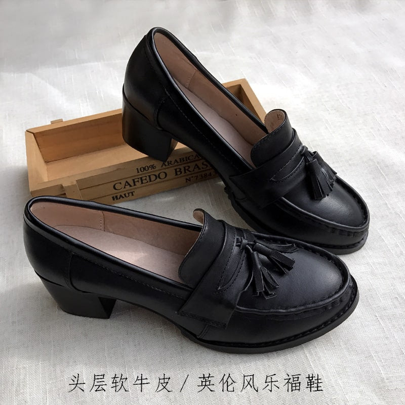 Mocasines de cuero con tacón medio para mujer