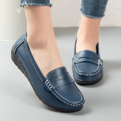 Mocasines fáciles de calzar de piel sintética para mujer, Azul marino