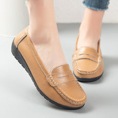 Mocasines fáciles de calzar de piel sintética para mujer, Camel