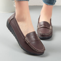 Mocasines fáciles de calzar de piel sintética para mujer, Marrón