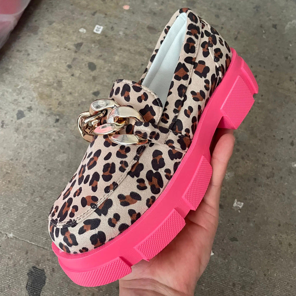 Mocasines leopardo tendencia con suela gruesa rosa para mujer