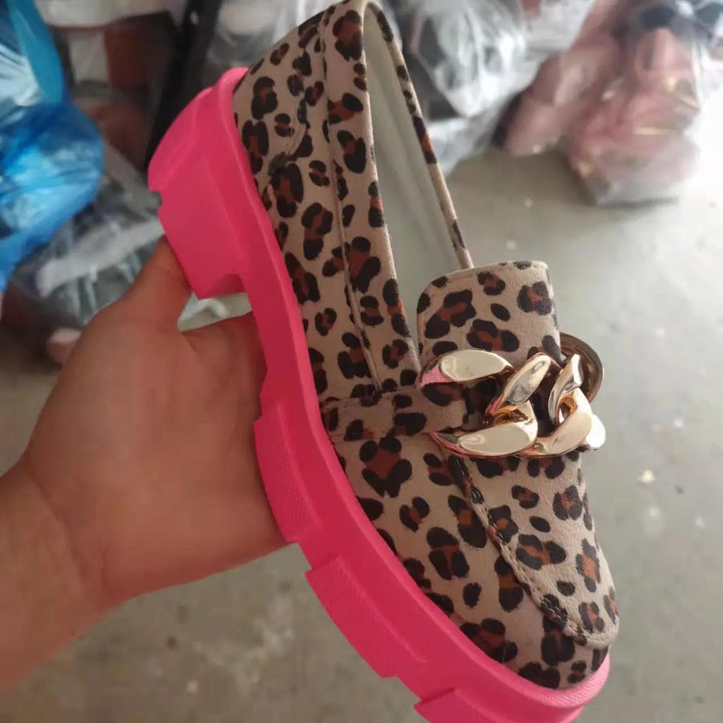Mocasines leopardo tendencia con suela gruesa rosa para mujer