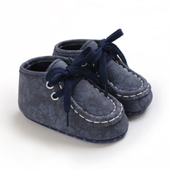 Mocasines altos con cordones en material efecto craquelado para bebé niño, Azul