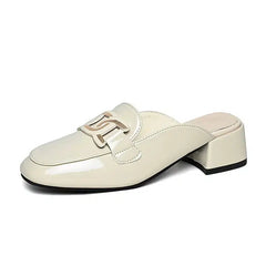 Mocasines mule de tacón cuadrado para mujer, Beige