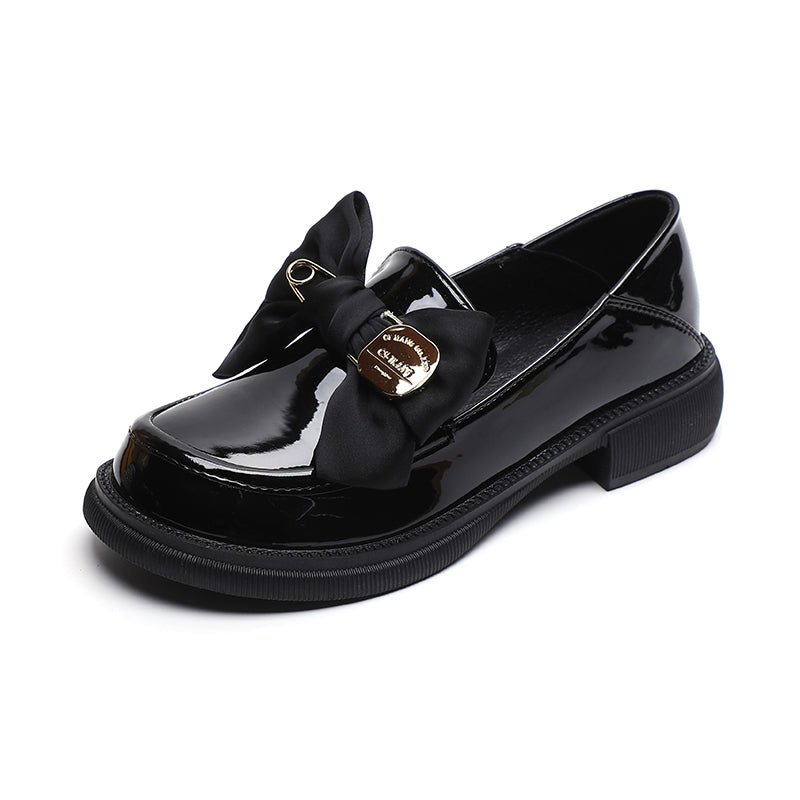 Mocasines negros estilo británico con lazo de mariposa para mujer