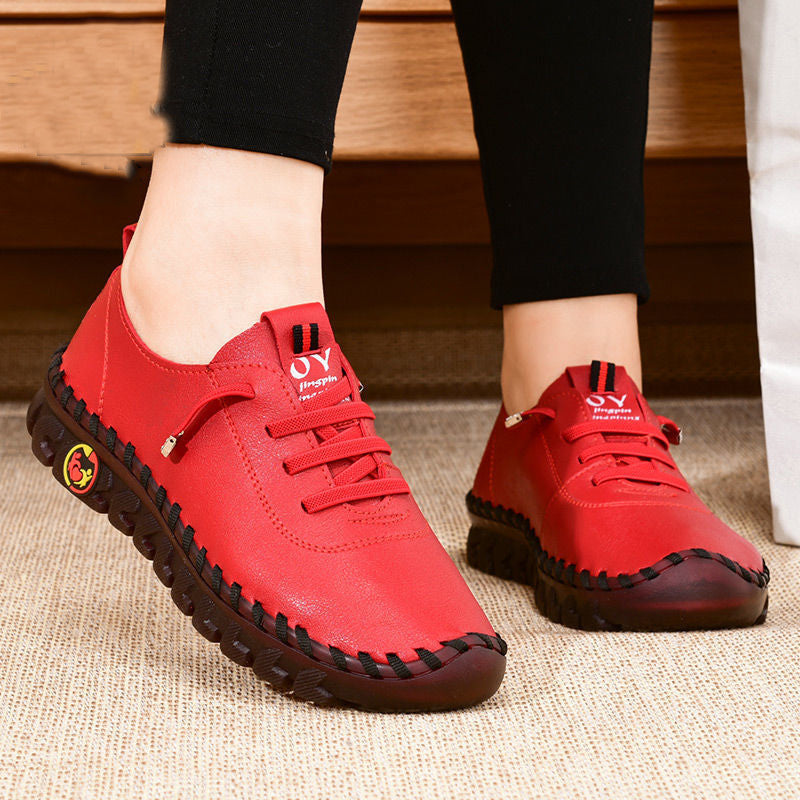 Mocasines ortopédicos efecto cuero con costuras visibles para mujer