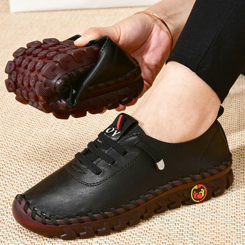 Mocasines ortopédicos efecto cuero con costuras visibles para mujer