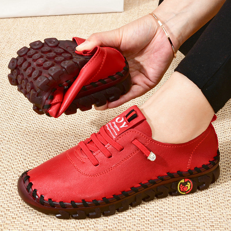 Mocasines ortopédicos efecto cuero con costuras visibles para mujer