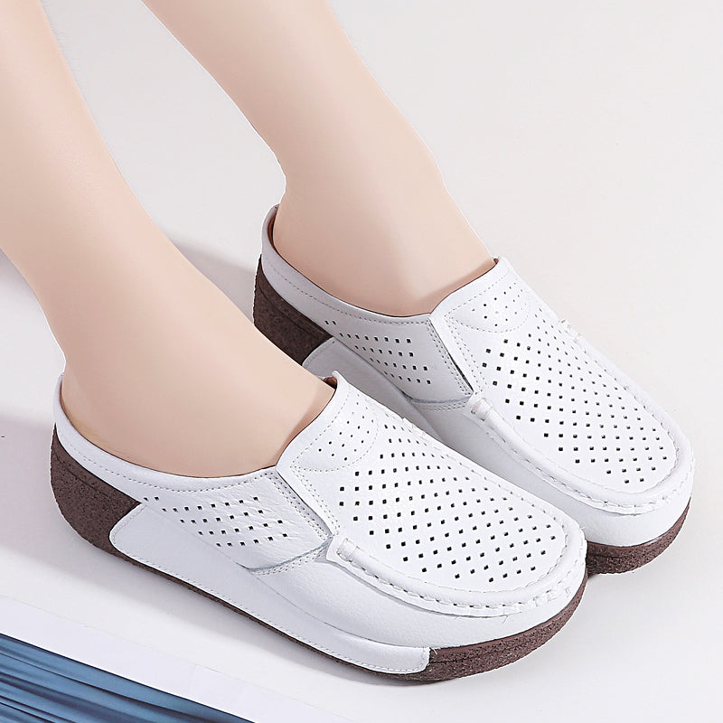 Mocasines abiertos con tacones compensados para mujer