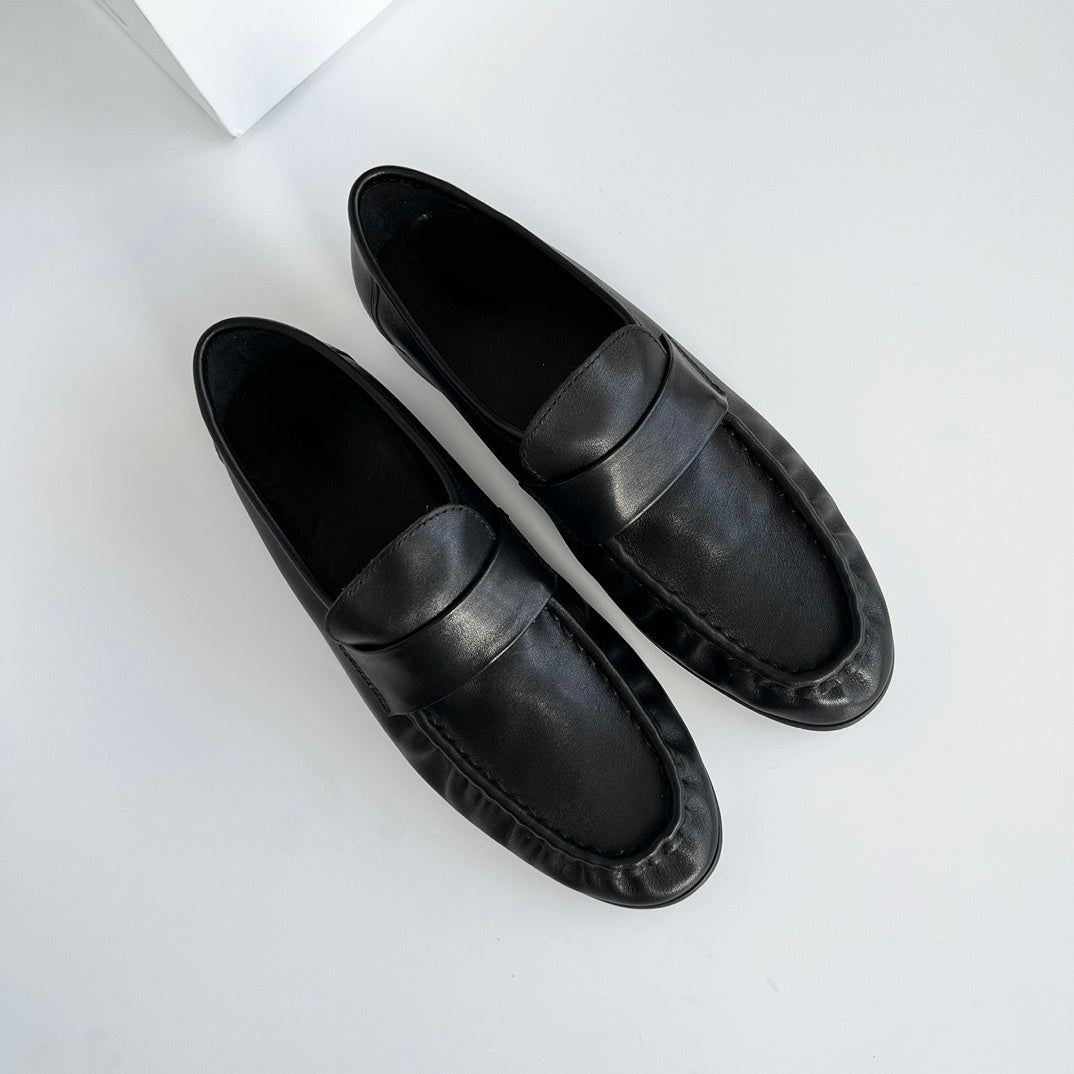 Mocasines retro de cuero suave con tacón cuadrado para mujer