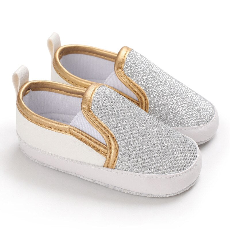 Mocasines suaves con lentejuelas sin cordones para bebé niña