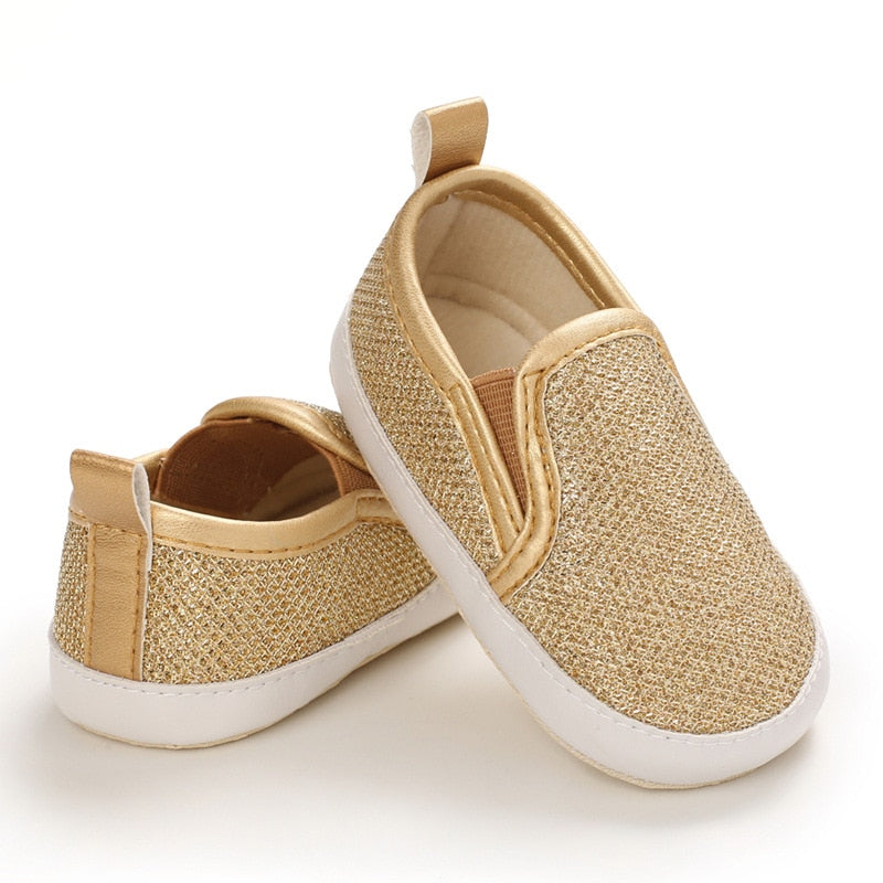 Mocasines suaves con lentejuelas sin cordones para bebé niña