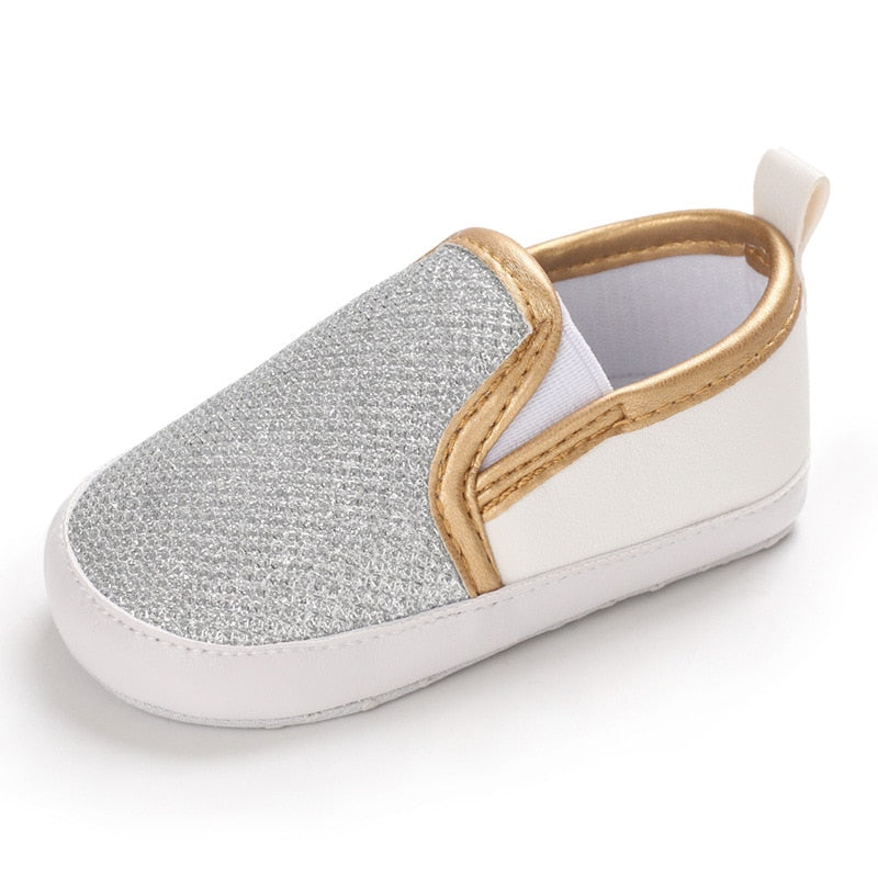 Mocasines suaves con lentejuelas sin cordones para bebé niña