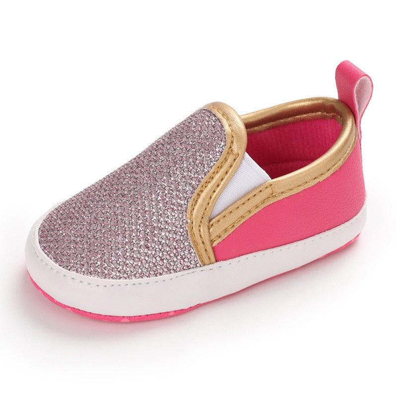 Mocasines suaves con lentejuelas sin cordones para bebé niña