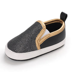 Mocasines suaves con lentejuelas sin cordones para bebé niña, Negro