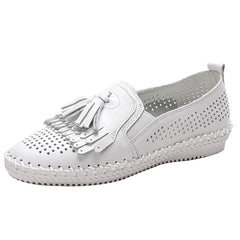 Mocasines suaves calados con borlas para mujer, Blanco