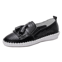Mocasines suaves calados con borlas para mujer, Negro