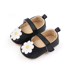 Mocasines flexibles con motivo de flor para bebé niña, Negro
