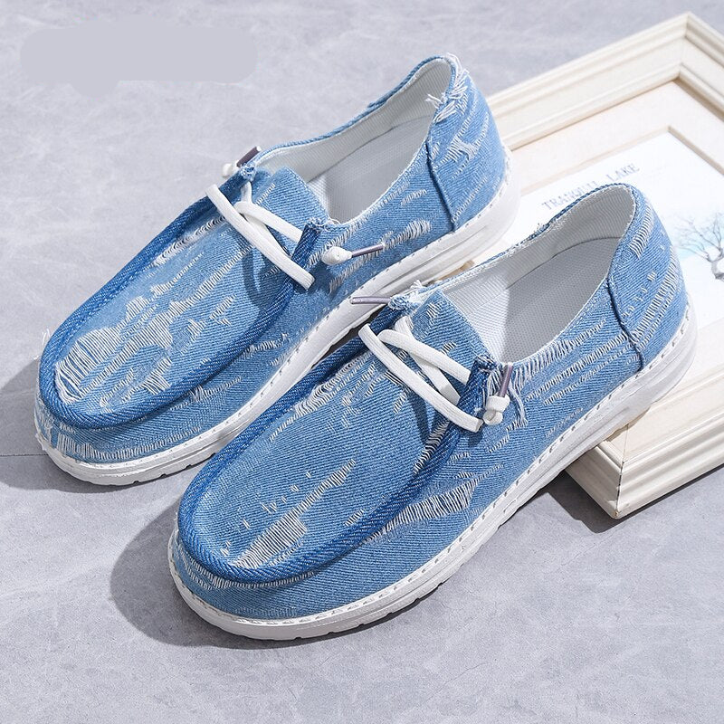 Mocasines suaves estilo náutico en jean azul para mujer