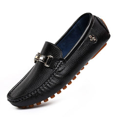 Mocasines flexibles efecto piel tendencia con hebilla dorada para hombre, Negro
