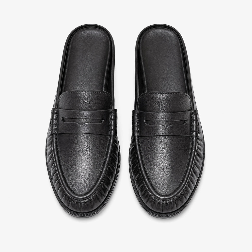 Mule mocasín penny mujer tacón plano negro liso, vista principal