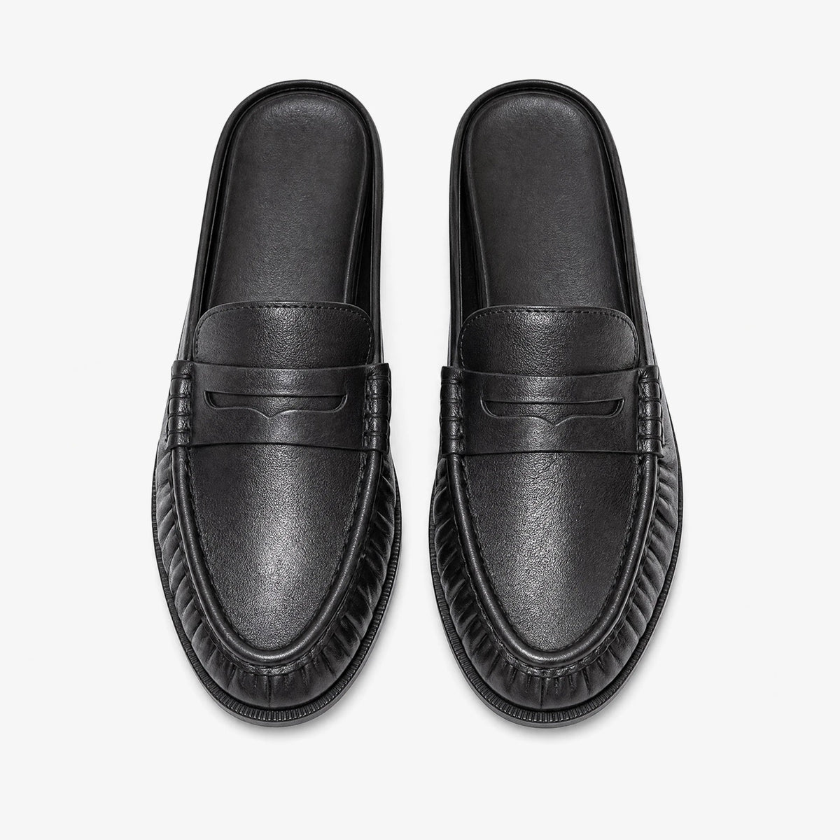 Mule mocasín penny mujer tacón plano negro liso, vista principal Imagen