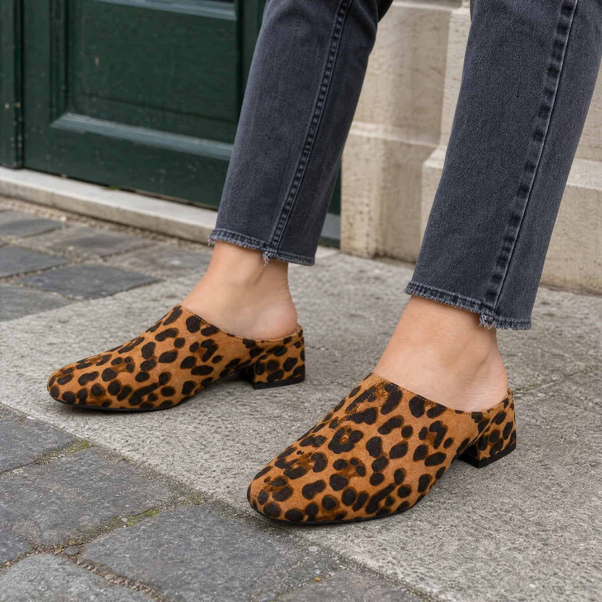 Mules mocasín leopardo con tacón cuadrado, foto 3